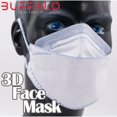ماسک سه بعدی 5 لایه بوفالو - جعبه 25 عددی - ایرانی - سفید داخل آبی روشن - کد30 - سایز لارج