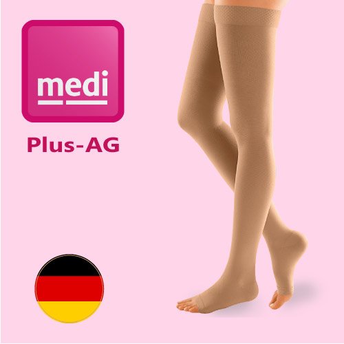 جوراب واریس نازک بیخ ران مدی آلمان Medi Plus Ag - کلاس فشار 2 - رنگ کرم - کد 515