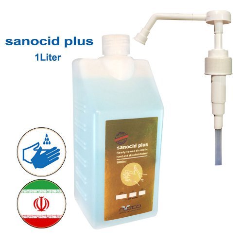 محلول ضدعفونی کننده دست الکلی سانوسید پلاس یک لیتری Sanocid Plus - 1Liter - به همراه پمپ دوشی رقیق ریز ایرانی  - کد 1442