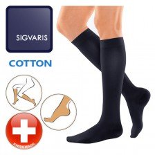 جوراب واریس کتان زیر زانو سیگواریس Sigvaris Cotton Co1 AD - کلاس فشار 1 - پنجه بسته - مشکی - کد 404