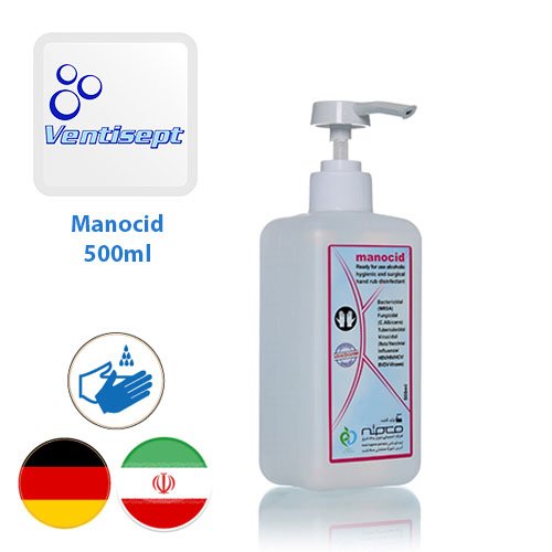 محلول ضدعفونی کننده دست ونتی سپت مدل مانوسید نیم لیتری به همراه پمپ فشاری Manocid - کد 670